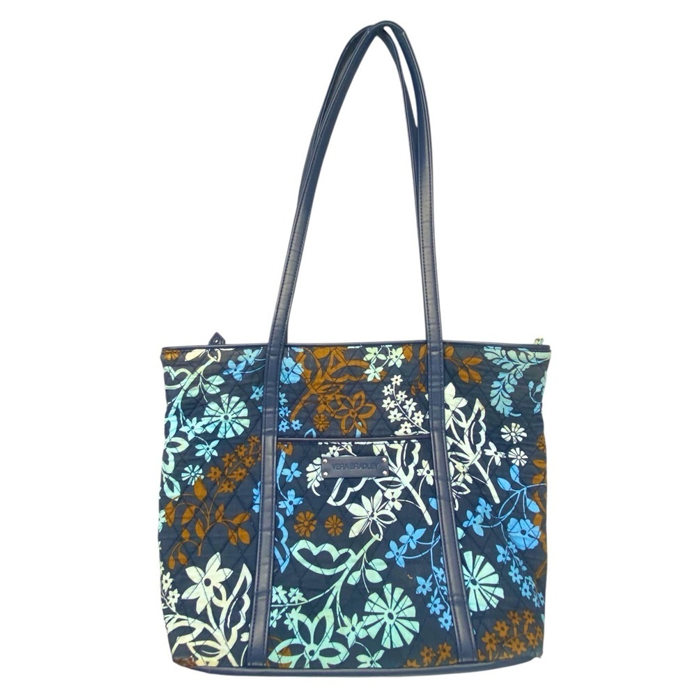 Vera Bradley Large Quilted Blue & Brown Tote Bag Purse